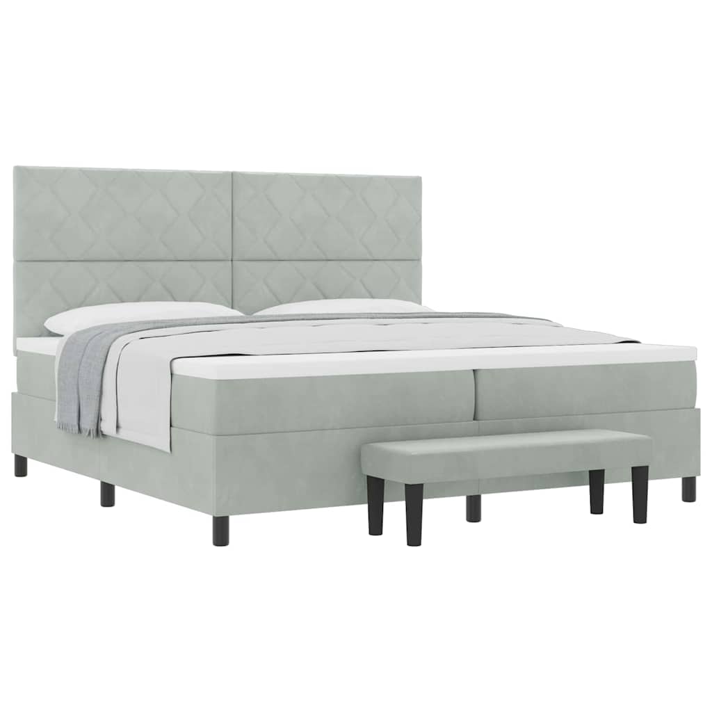 Lit à ressorts avec matelas Gris clair 200 x 200 cm Velours - XIOS