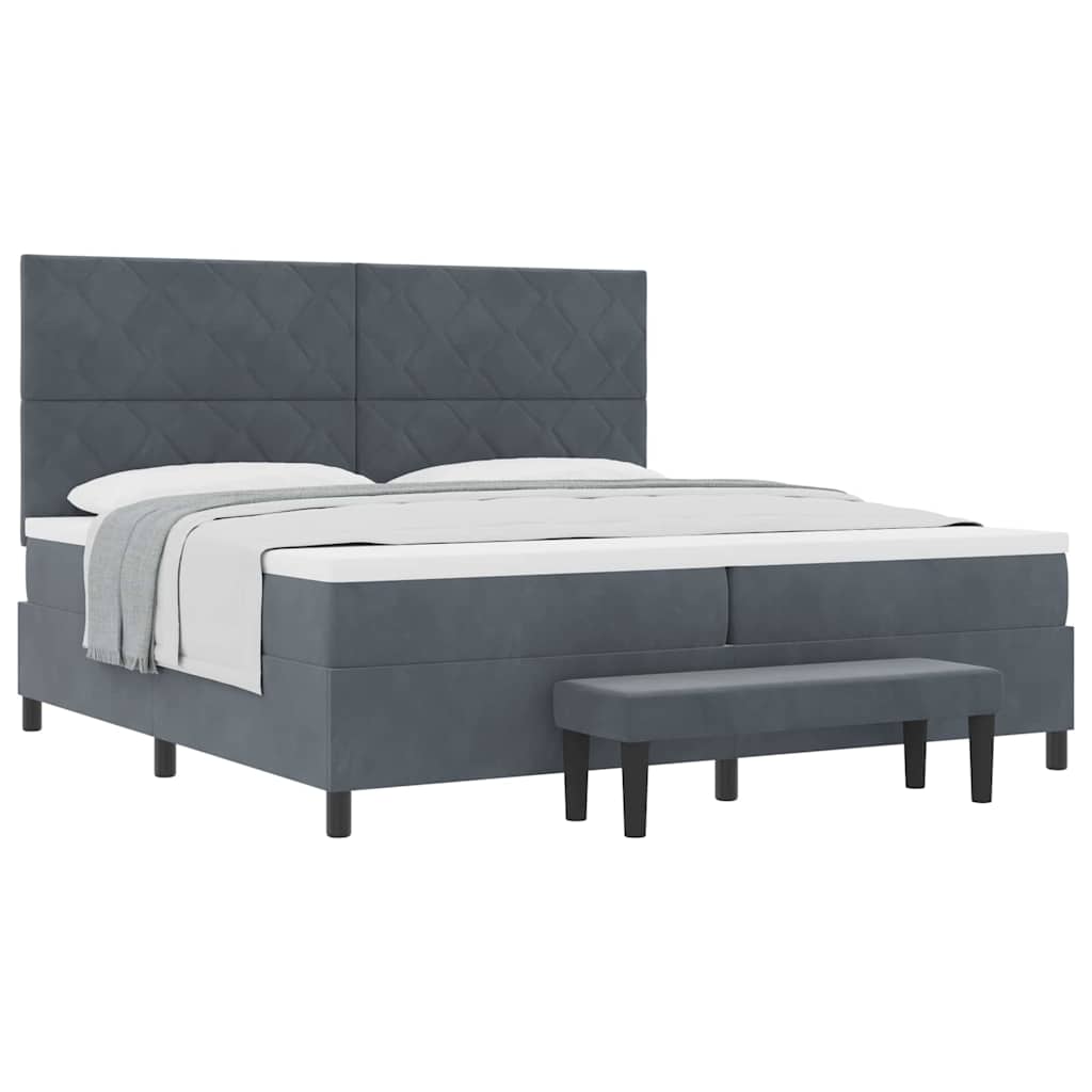 Lit à ressorts avec matelas Gris foncé 200 x 200 cm Velours - XIOS