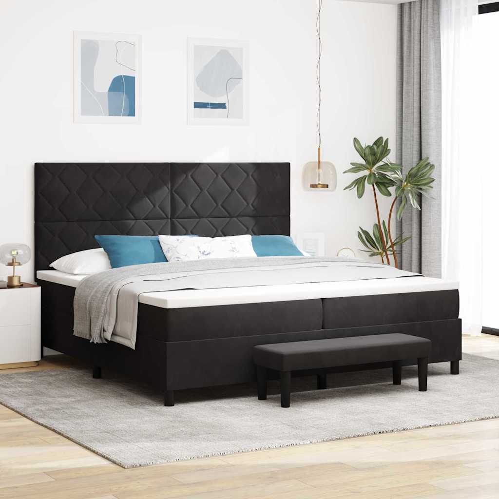 Lit à ressorts avec matelas Noir 200 x 200 cm Velours - XIOS