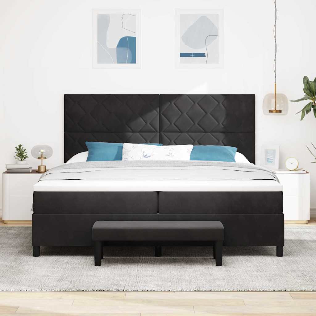Lit à ressorts avec matelas Noir 200 x 200 cm Velours - XIOS