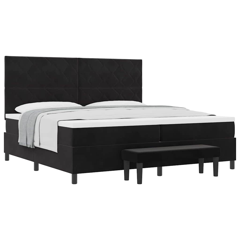 Lit à ressorts avec matelas Noir 200 x 200 cm Velours - XIOS