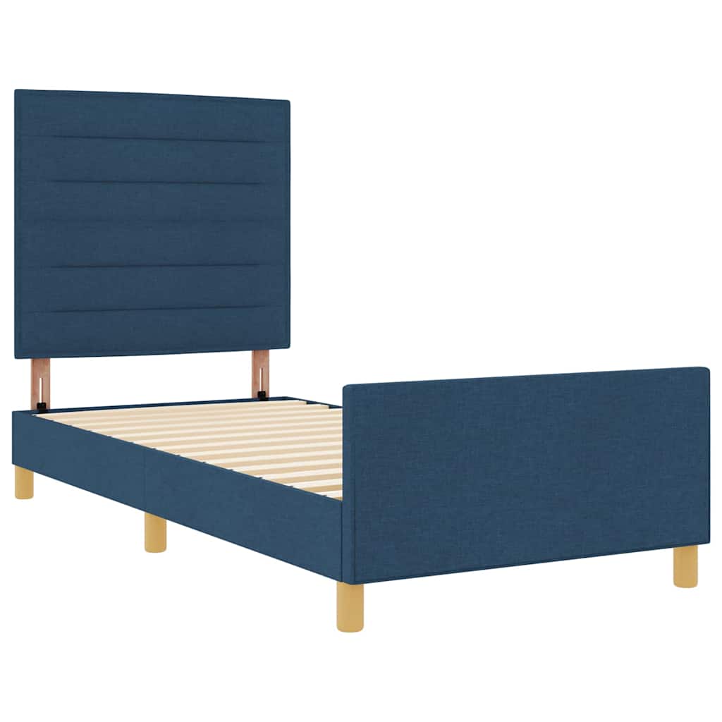 Cadre de lit avec tête de lit Bleu 90 x 190 cm tissu - XIOS