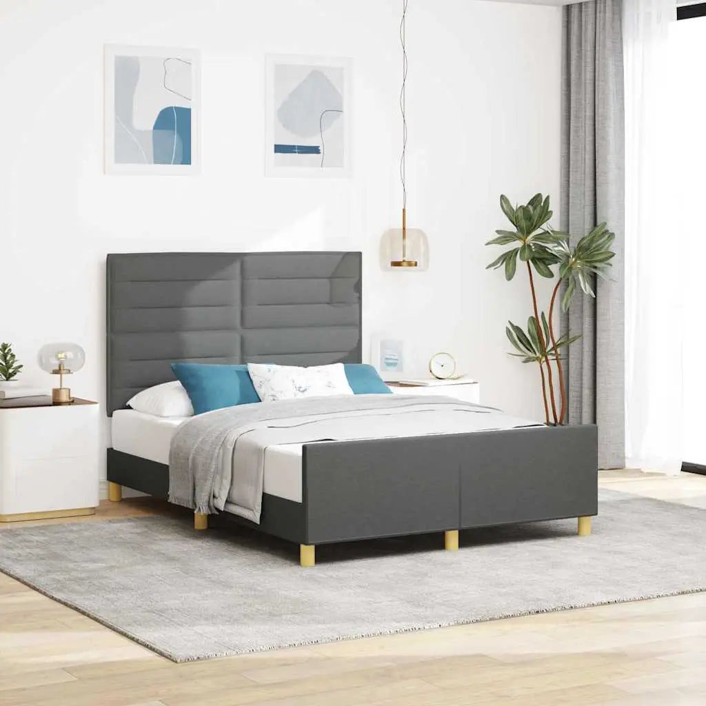 Cadre de lit avec tête de lit Gris foncé 140 x 200 cm tissu - XIOS
