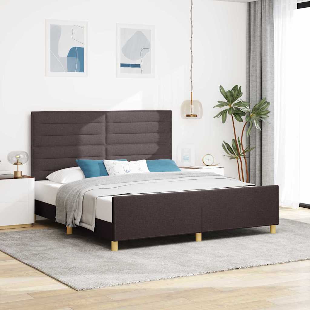 Cadre de lit avec tête de lit Marron foncé 180 x 200 cm tissu