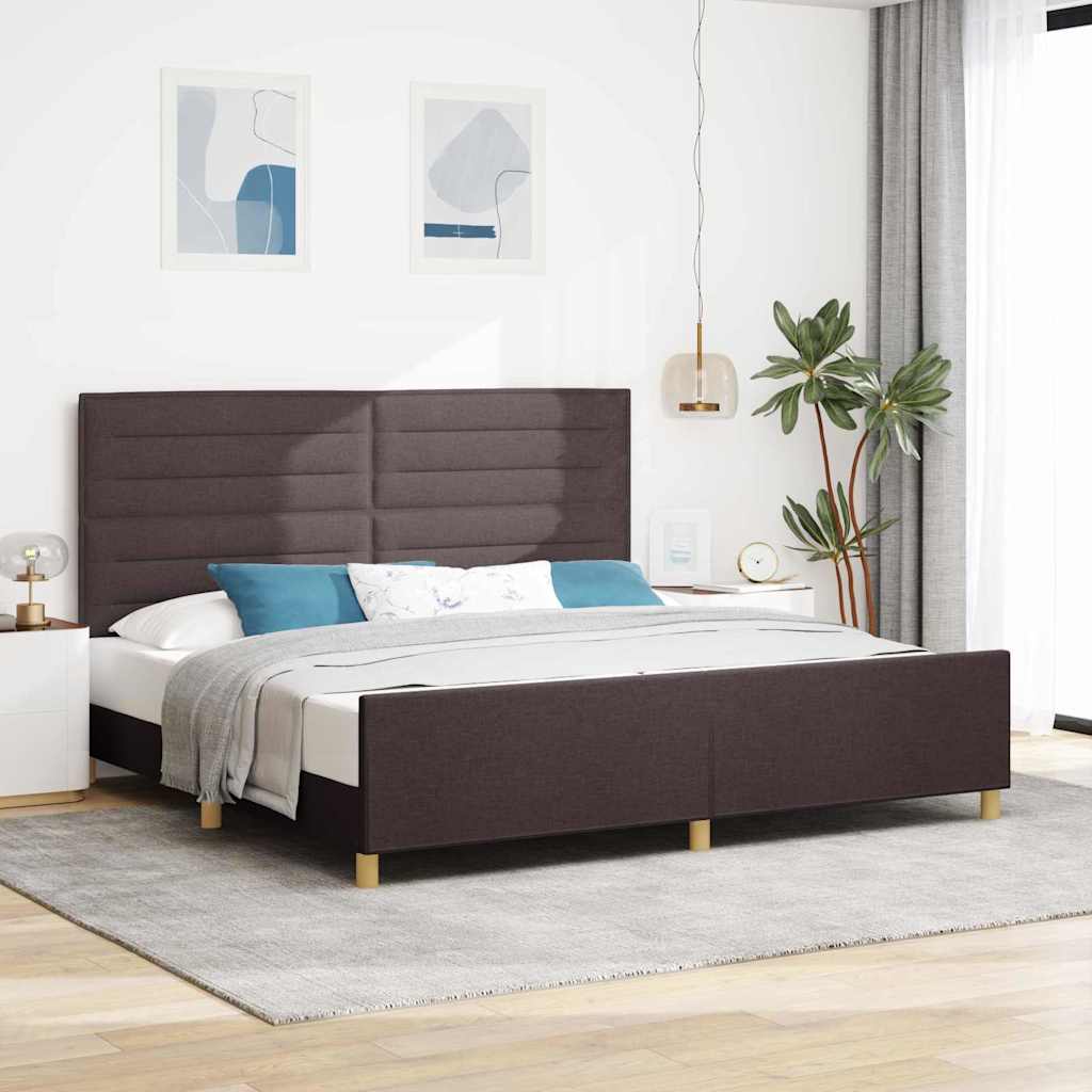 Cadre de lit avec tête de lit Marron foncé 200 x 200 cm tissu - XIOS