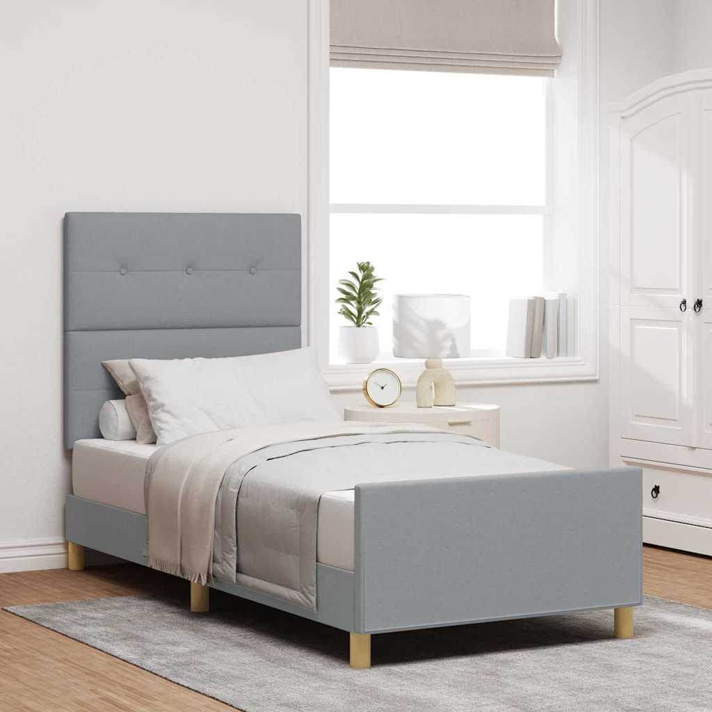 Cadre de lit avec tête de lit Gris clair 90 x 190 cm tissu - XIOS