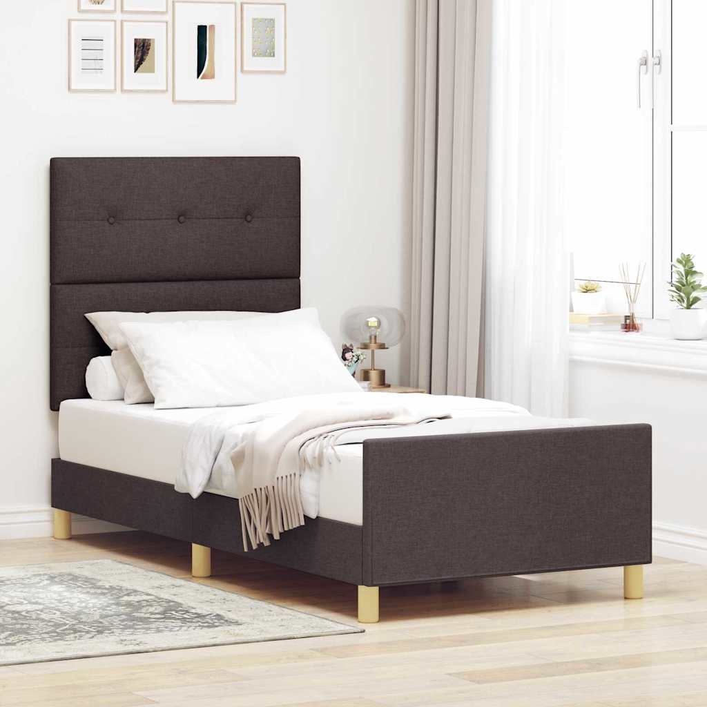 Cadre de lit avec tête de lit Marron foncé 90 x 190 cm tissu - XIOS