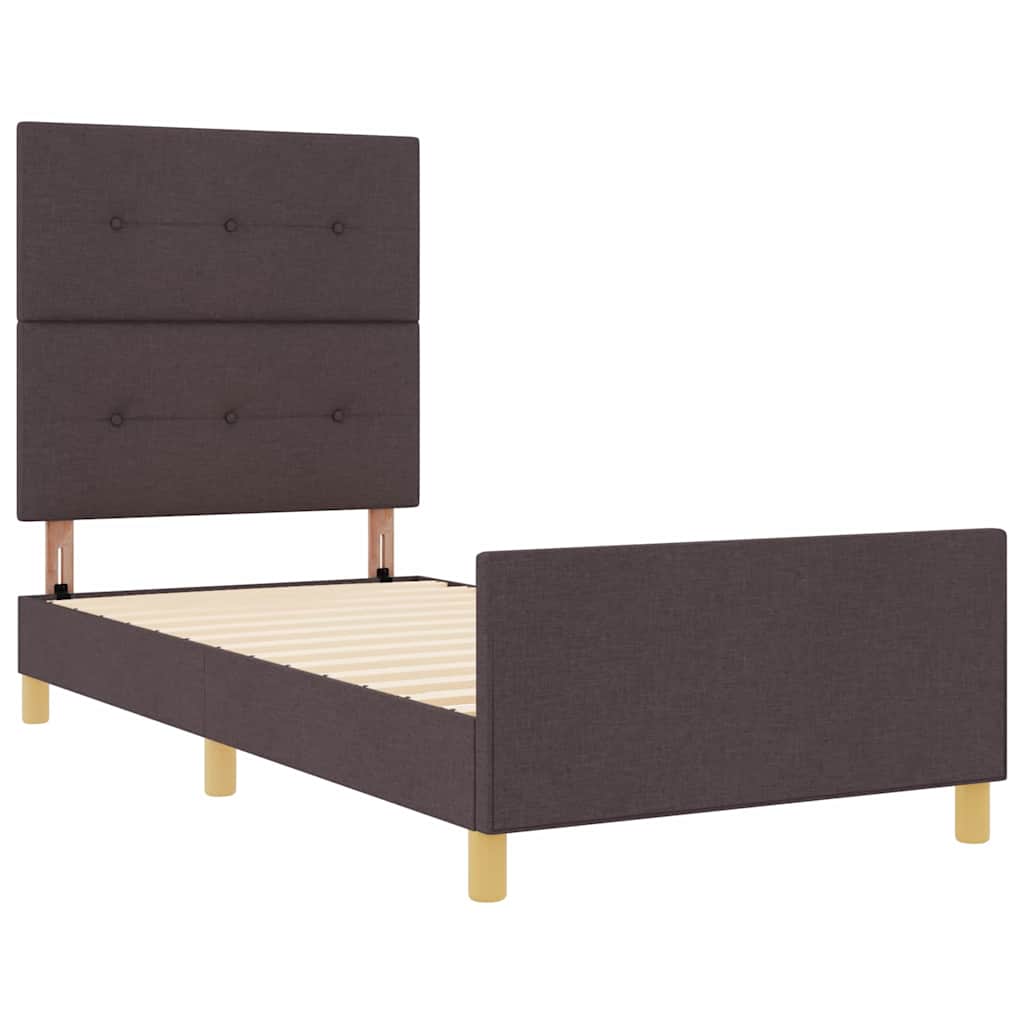 Cadre de lit avec tête de lit Marron foncé 90 x 200 cm tissu - XIOS