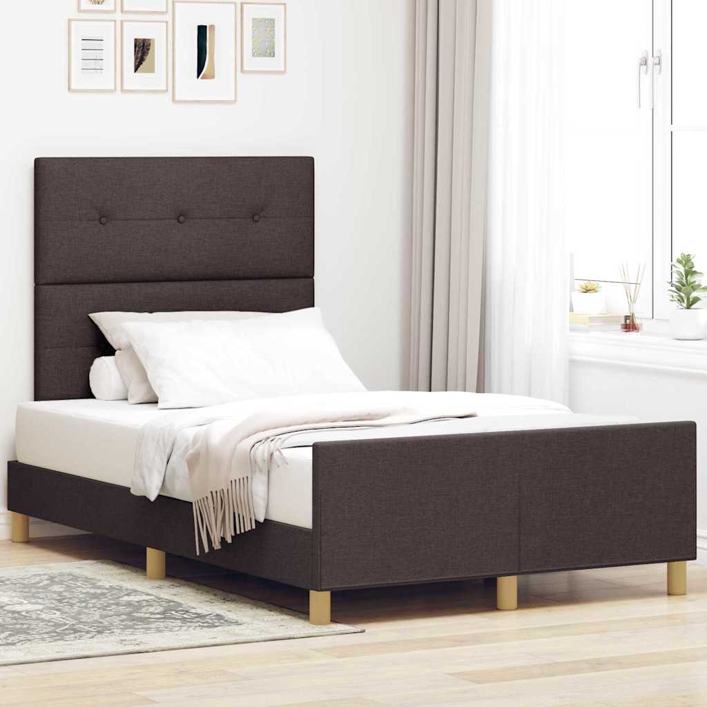 Cadre de lit avec tête de lit Marron foncé 120 x 190 cm tissu