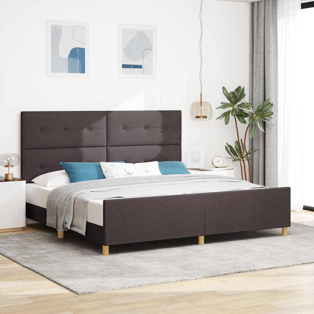 Cadre de lit avec tête de lit Marron foncé 200 x 200 cm tissu