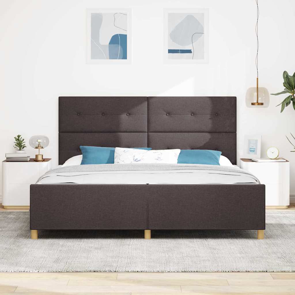 Cadre de lit avec tête de lit Marron foncé 200 x 200 cm tissu