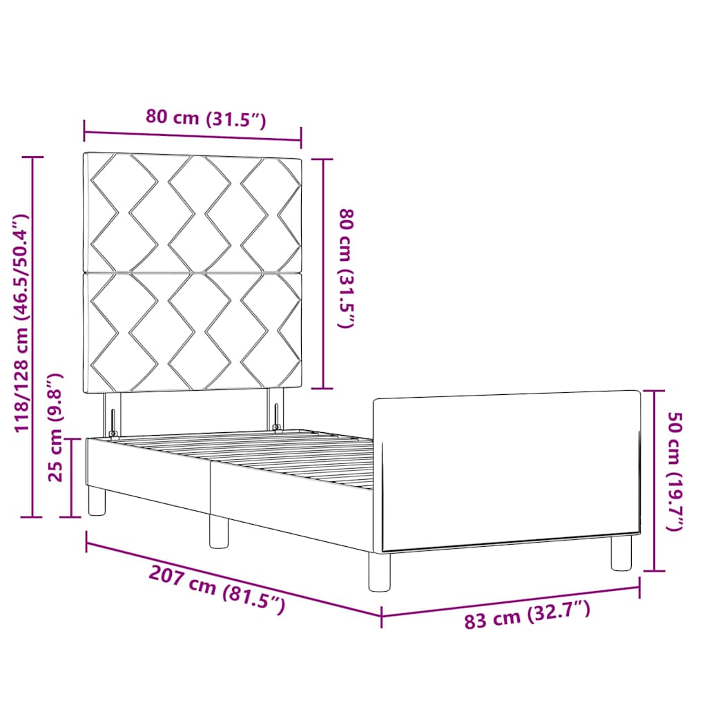 Cadre de lit avec tête de lit Marron foncé 80 x 200 cm tissu - XIOS