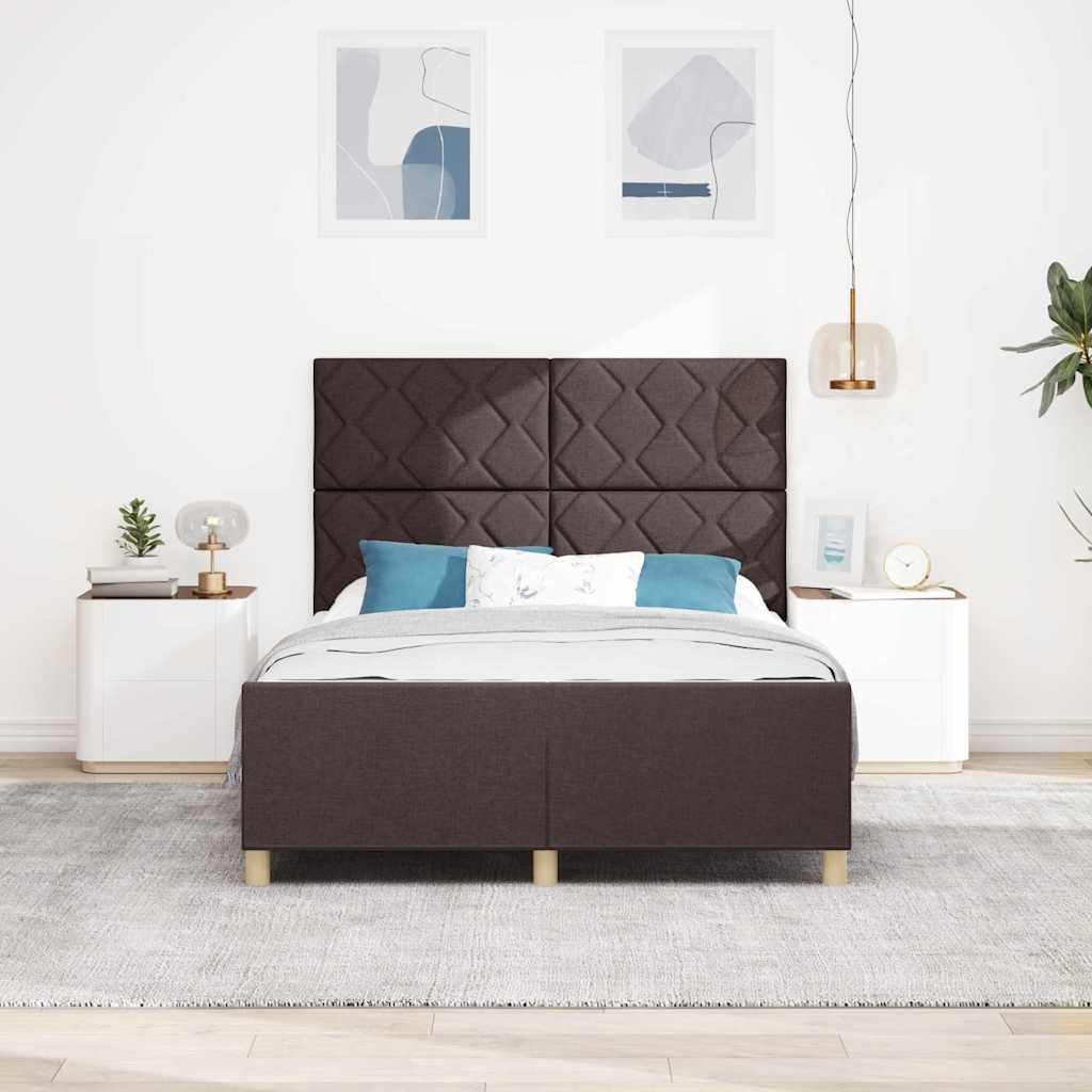 Cadre de lit avec tête de lit Marron foncé 140 x 190 cm tissu