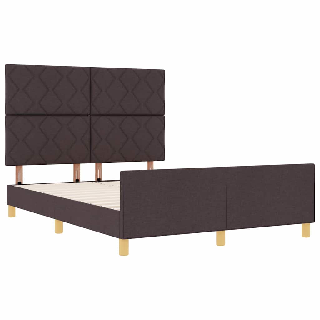 Cadre de lit avec tête de lit Marron foncé 140 x 190 cm tissu