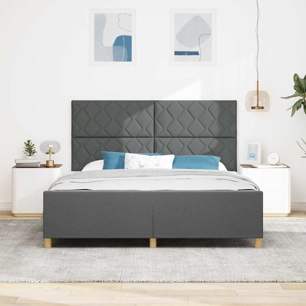 Cadre de lit avec tête de lit Gris foncé 180 x 200 cm tissu