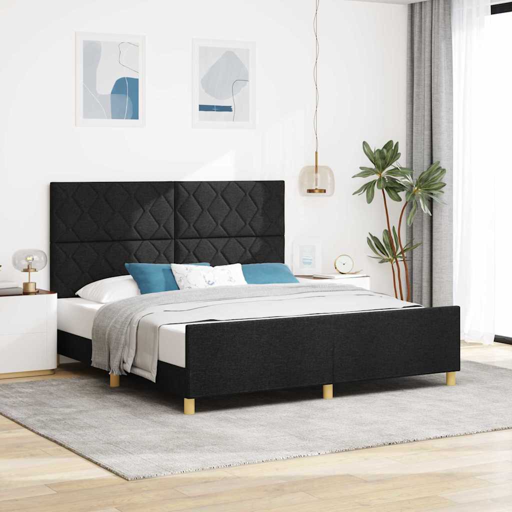 Cadre de lit avec tête de lit Noir 180 x 200 cm tissu