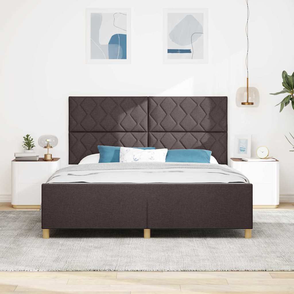 Cadre de lit avec tête de lit Marron foncé 180 x 200 cm tissu