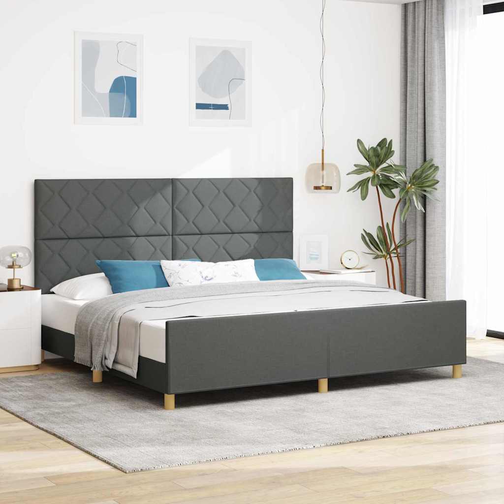 Cadre de lit avec tête de lit Gris foncé 200 x 200 cm tissu