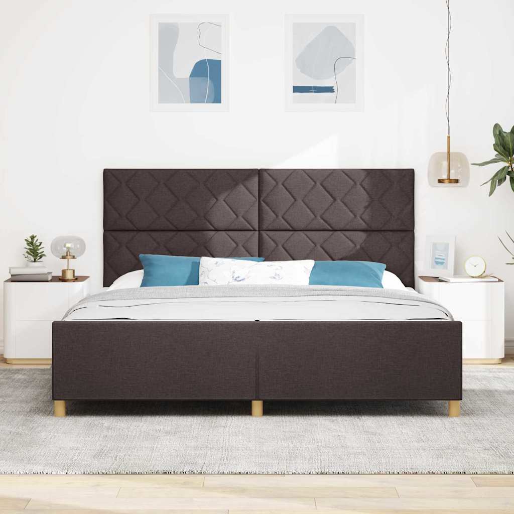 Cadre de lit avec tête de lit Marron foncé 200 x 200 cm tissu - XIOS