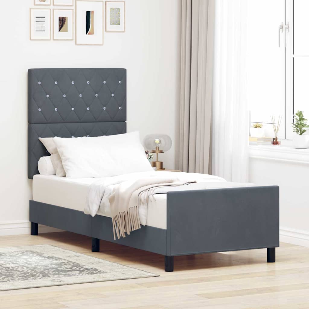Cadre de lit avec tête de lit Gris foncé 80 x 200 cm Velours - XIOS