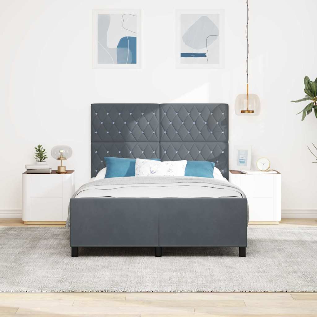 Lit à ressorts avec tête de lit Gris foncé 140 x 190 cm Velours
