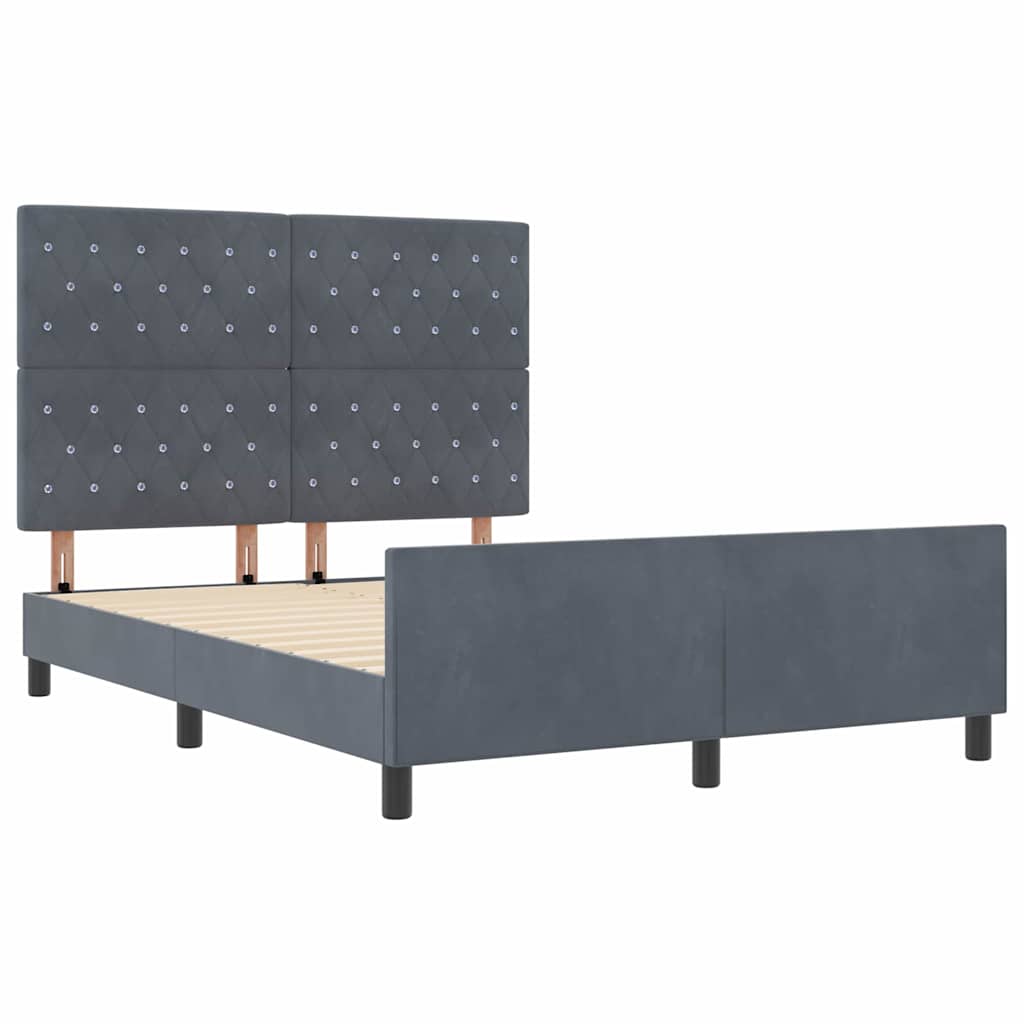 Lit à ressorts avec tête de lit Gris foncé 140 x 190 cm Velours