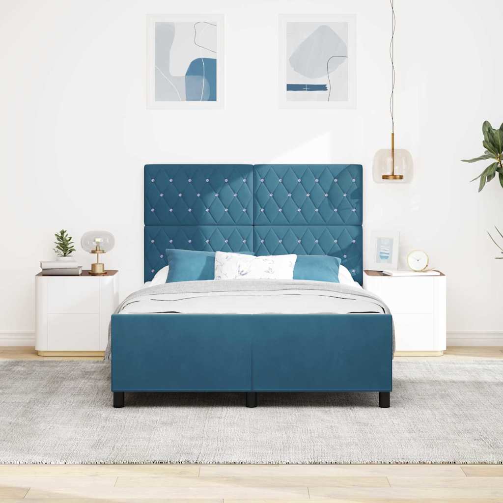 Lit à ressorts avec tête de lit Bleu foncé 140 x 190 cm Velours - XIOS