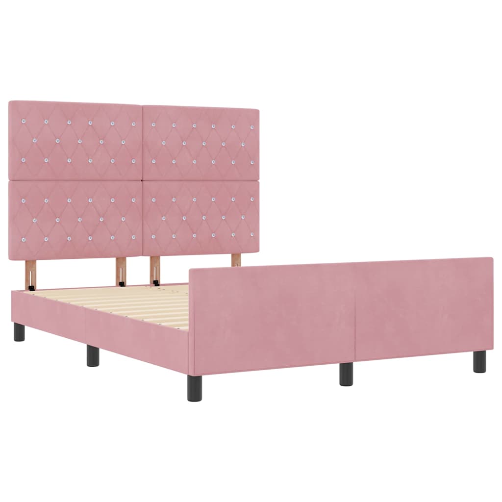 Lit à ressorts avec tête de lit Rose 140 x 190 cm Velours