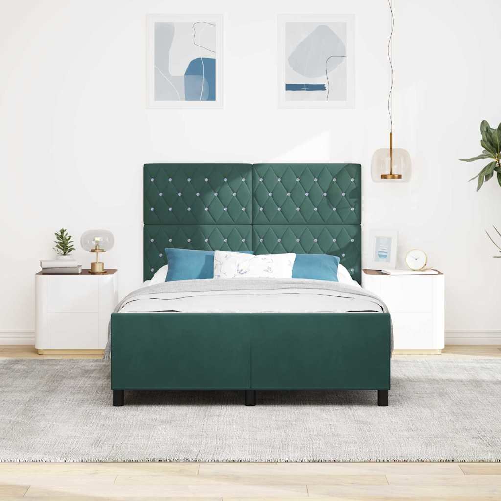 Cadre de lit avec tête de lit Vert foncé 140 x 200 cm Velours - XIOS