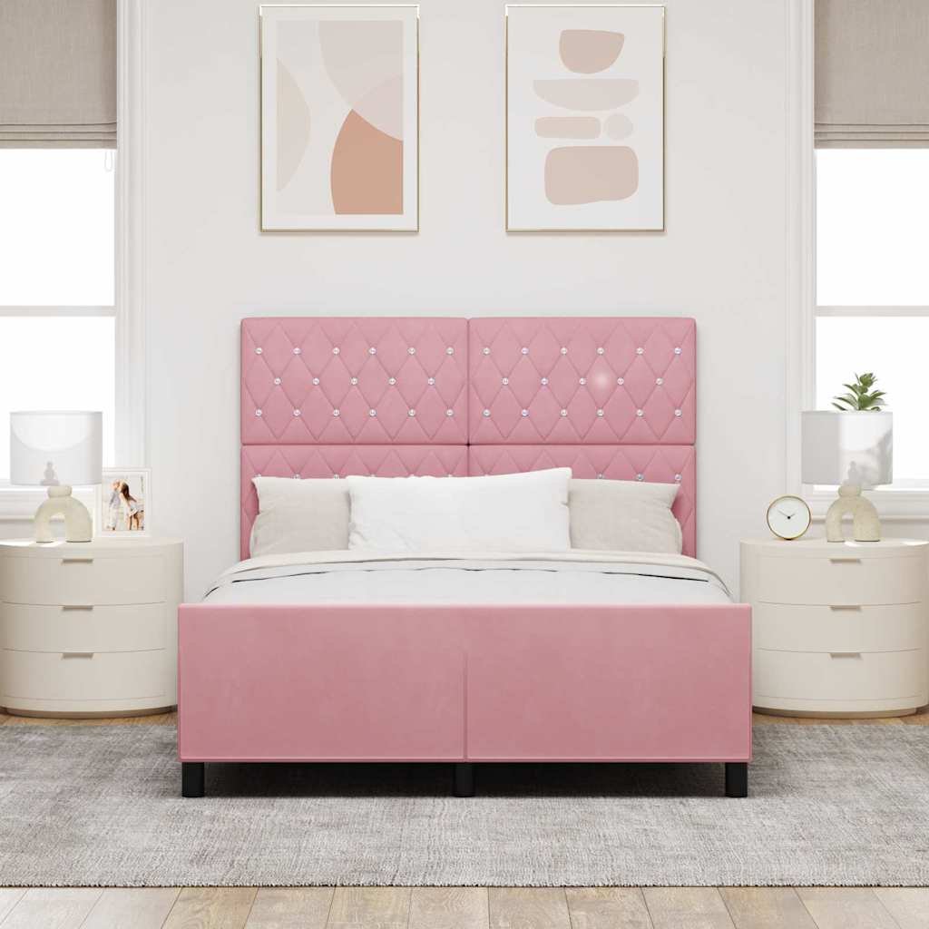 Lit à ressorts avec tête de lit Rose 140 x 200 cm Velours