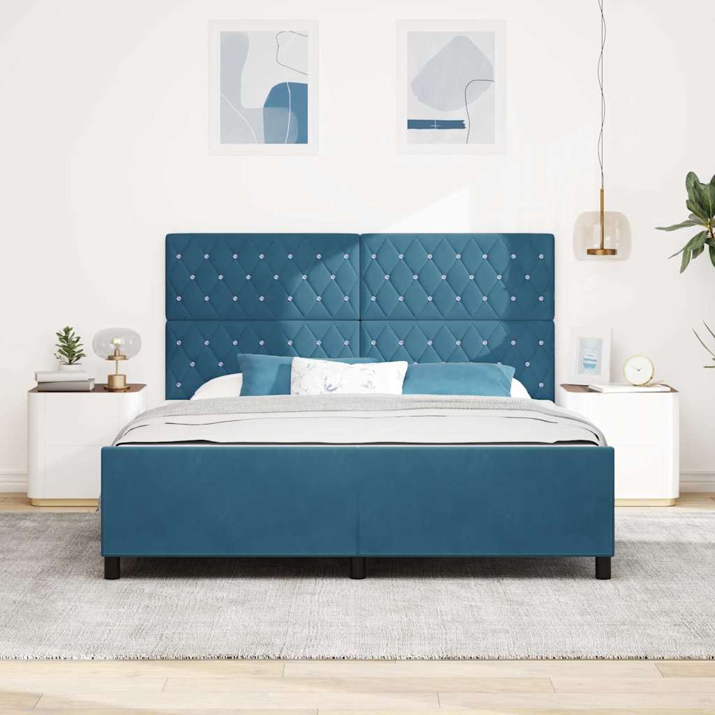Lit à ressorts avec tête de lit Bleu foncé 180 x 200 cm Velours