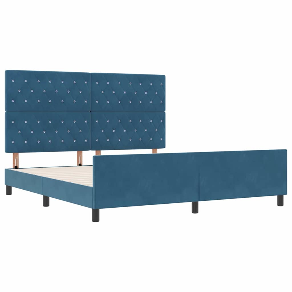 Lit à ressorts avec tête de lit Bleu foncé 180 x 200 cm Velours