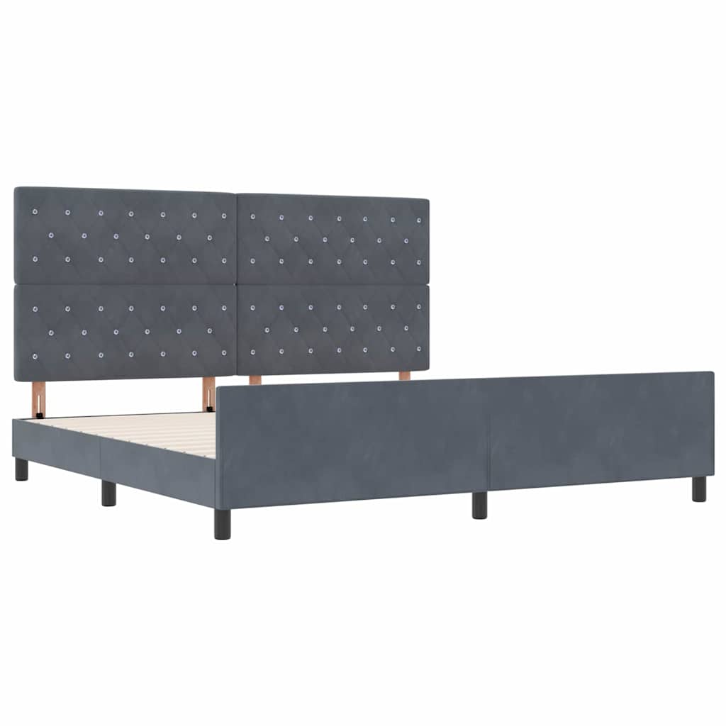 Lit à ressorts avec tête de lit Gris foncé 200 x 200 cm Velours