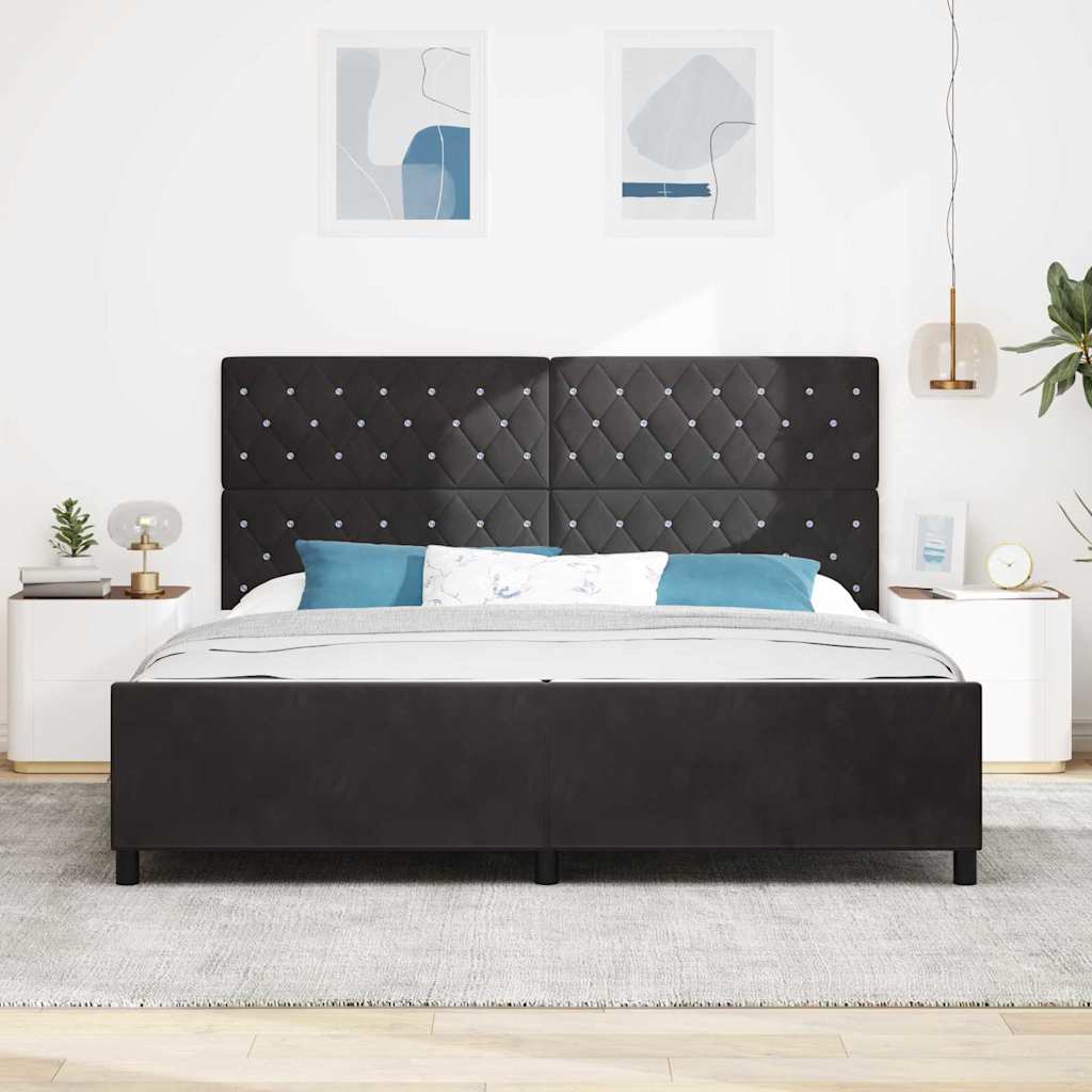 Lit à ressorts avec tête de lit Noir 200 x 200 cm Velours