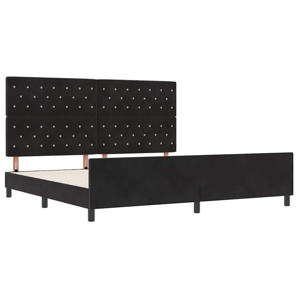 Lit à ressorts avec tête de lit Noir 200 x 200 cm Velours