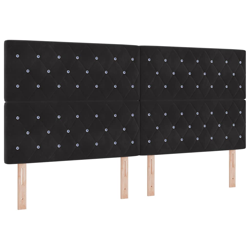Lit à ressorts avec tête de lit Noir 200 x 200 cm Velours