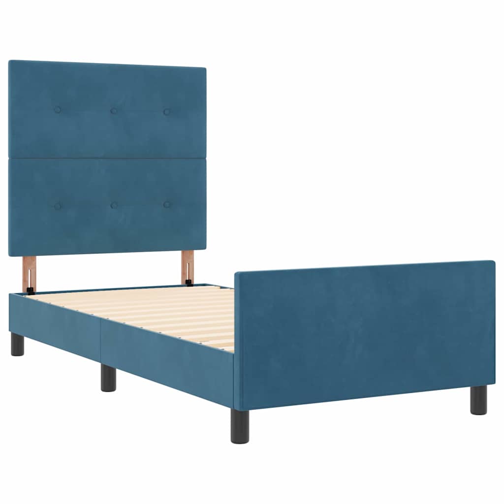 Lit à ressorts avec tête de lit Bleu foncé 80 x 200 cm Velours - XIOS