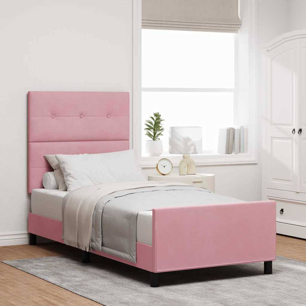 Lit à ressorts avec tête de lit Rose 80 x 200 cm Velours - XIOS