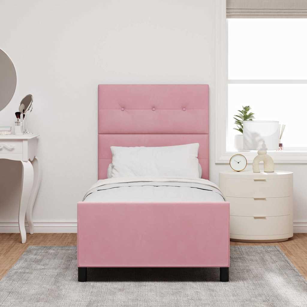 Lit à ressorts avec tête de lit Rose 90 x 190 cm Velours - XIOS