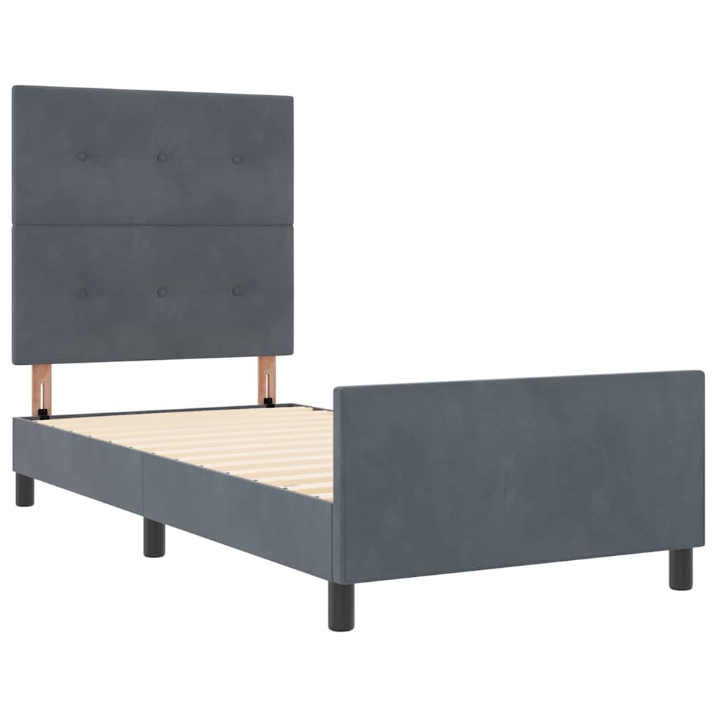 Lit à ressorts avec tête de lit Gris foncé 100 x 200 cm Velours - XIOS