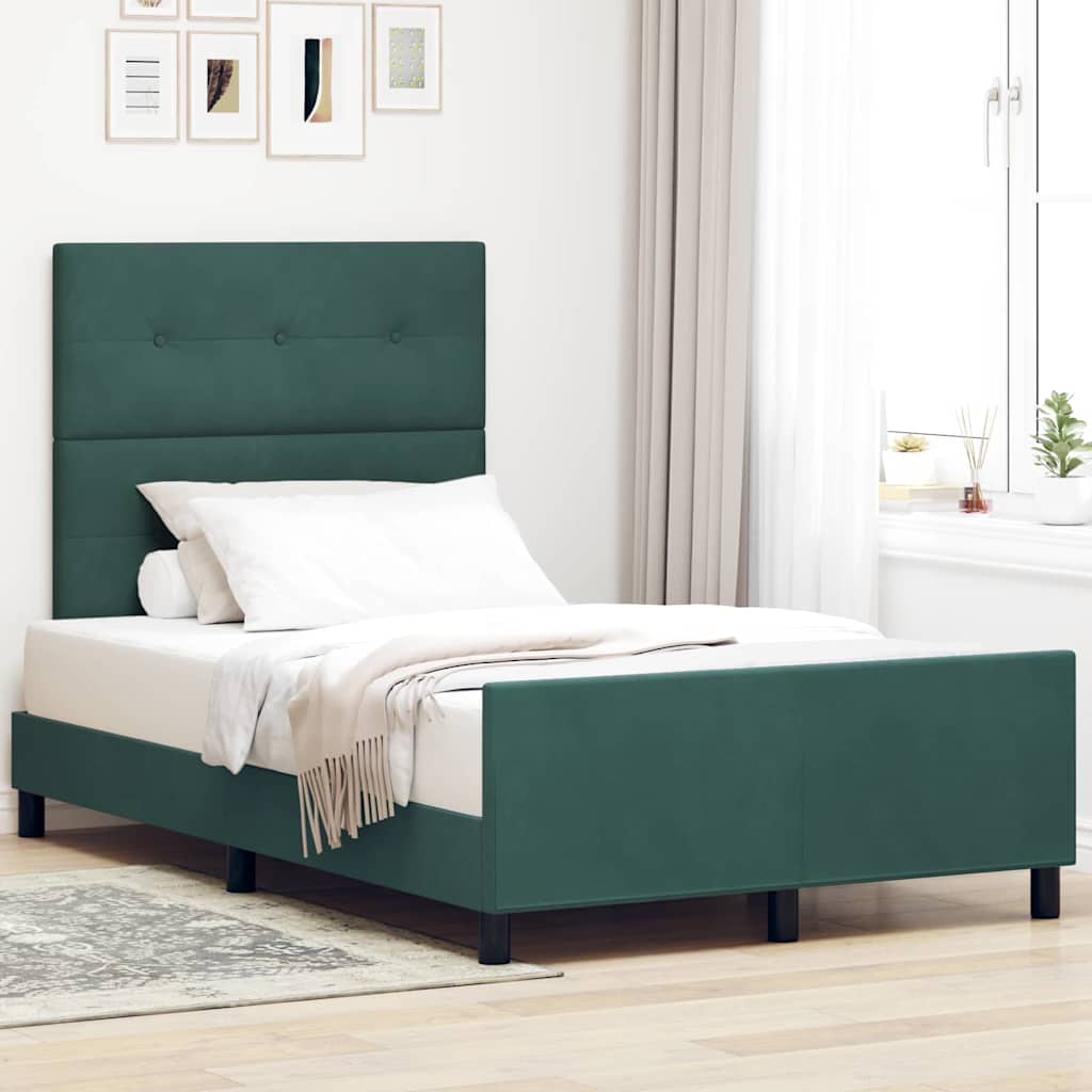 Lit à ressorts avec tête de lit Vert foncé 120 x 200 cm Velours - XIOS