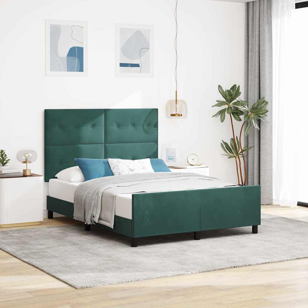 Lit à ressorts avec tête de lit Vert foncé 160 x 200 cm Velours