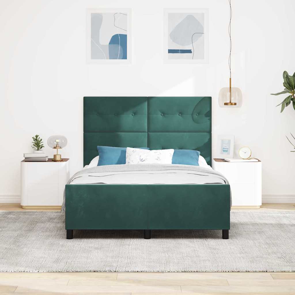 Lit à ressorts avec tête de lit Vert foncé 160 x 200 cm Velours
