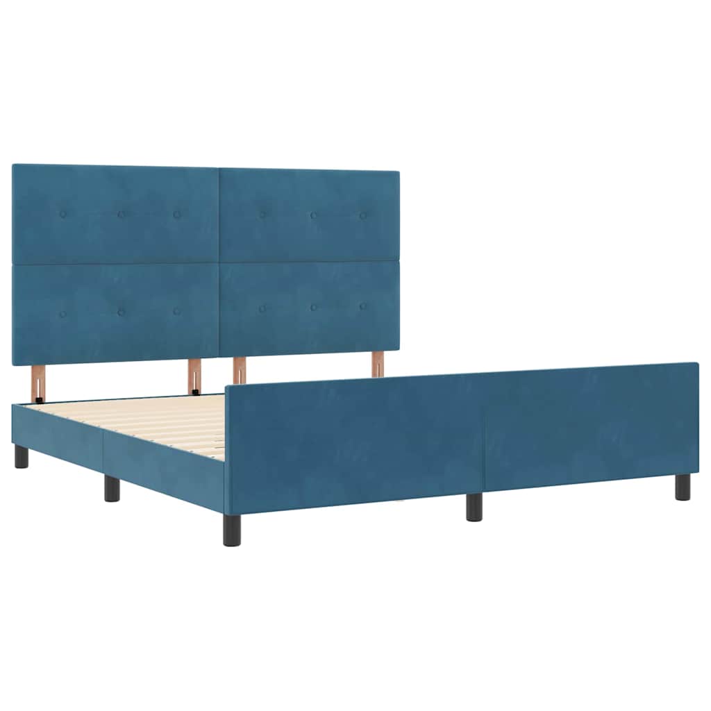 Lit à ressorts avec tête de lit Bleu foncé 180 x 200 cm Velours - XIOS