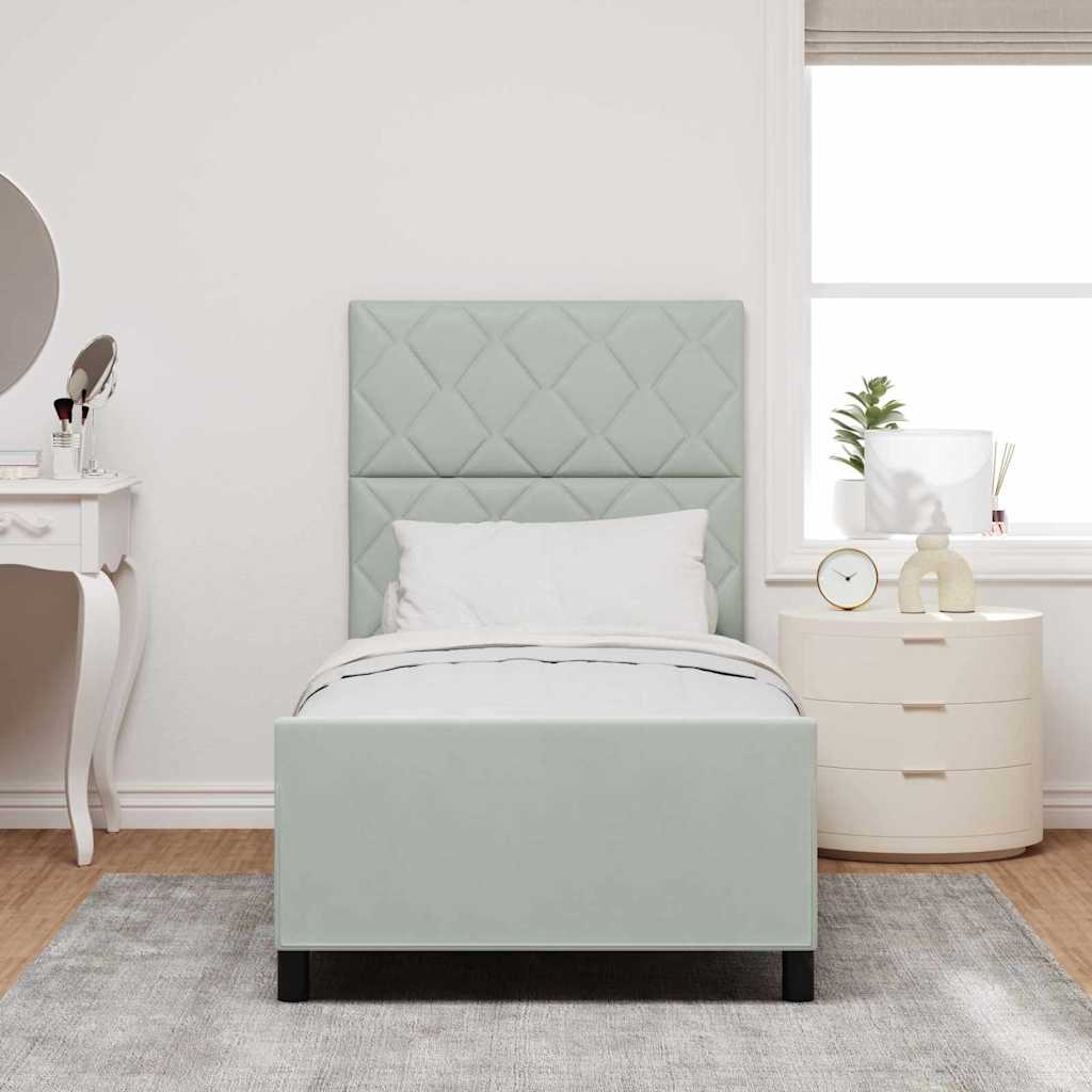 Lit à ressorts avec tête de lit Gris clair 90 x 190 cm Velours