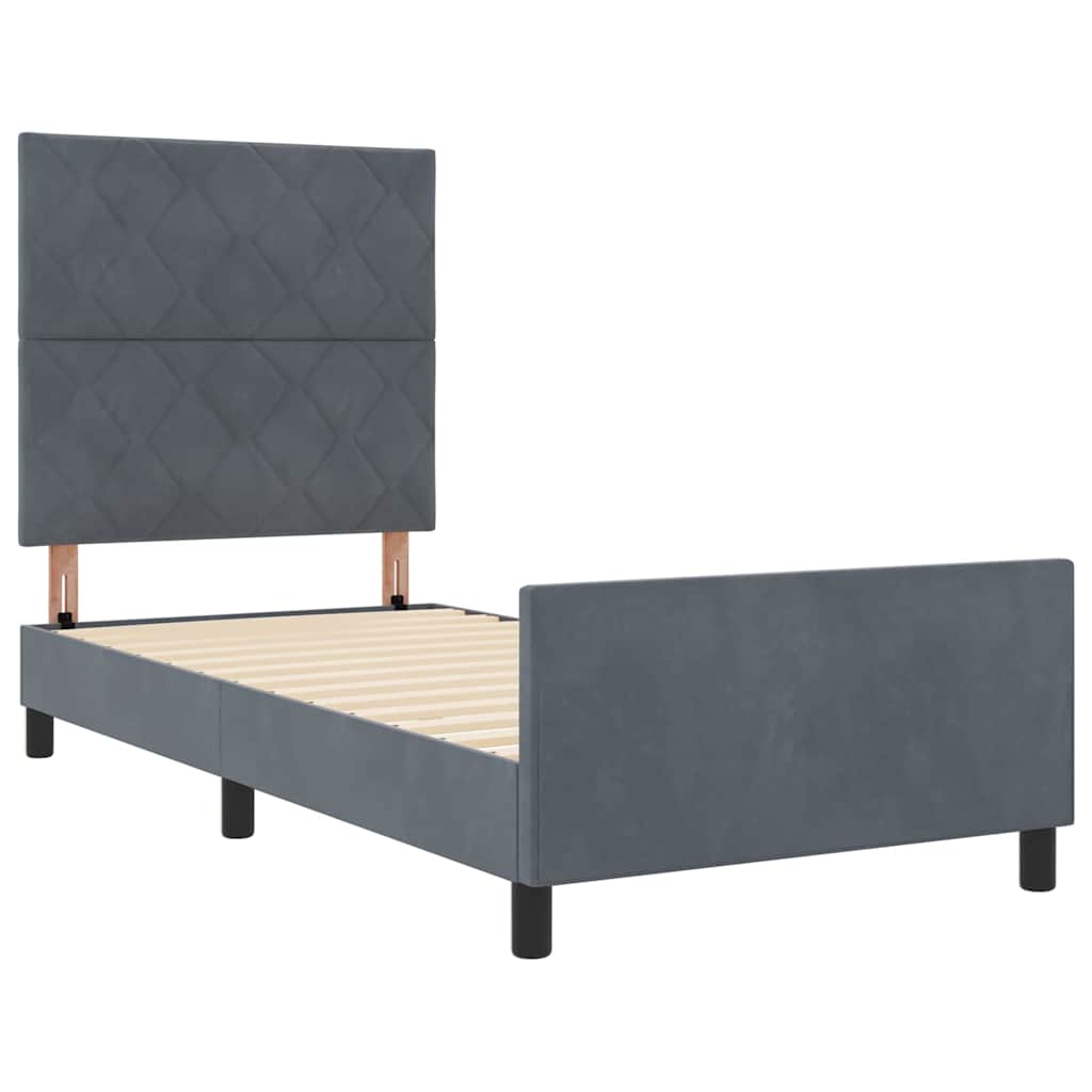 Lit à ressorts avec tête de lit Gris foncé 90 x 190 cm Velours - XIOS