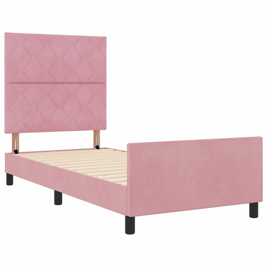 Lit à ressorts avec tête de lit Rose 90 x 190 cm Velours - XIOS