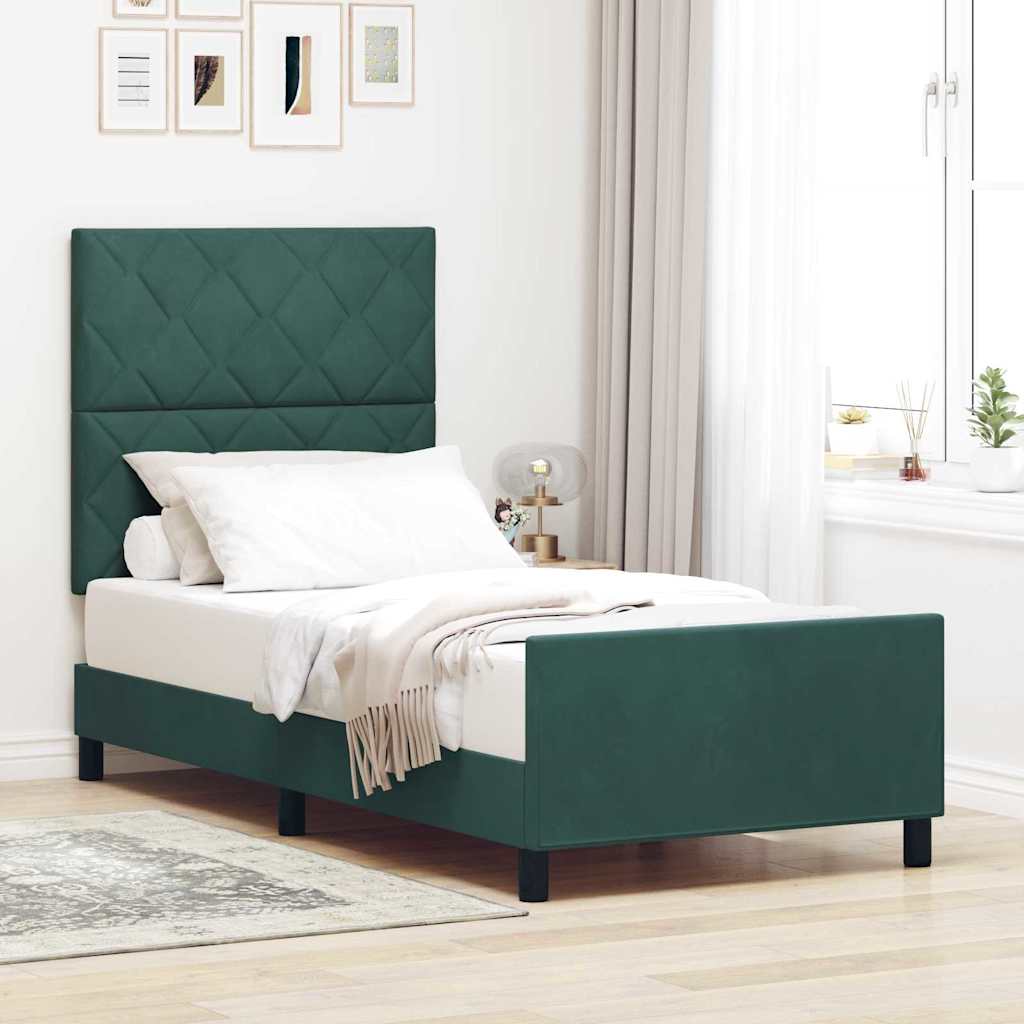 Cadre de lit avec tête de lit Vert foncé 90 x 200 cm Velours - XIOS