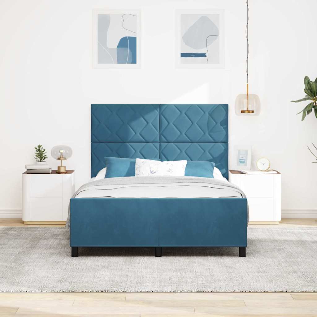 Lit à ressorts avec tête de lit Bleu foncé 140 x 190 cm Velours