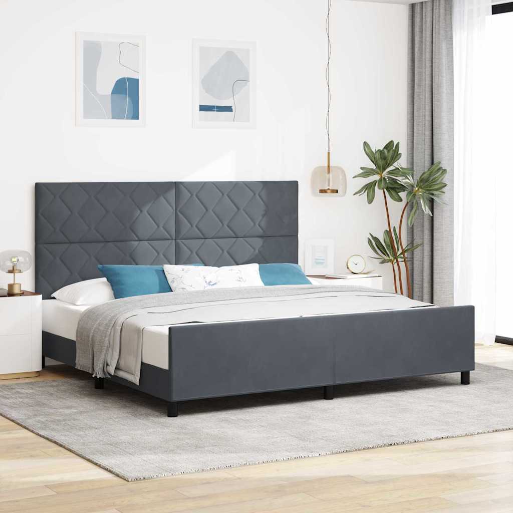 Lit à ressorts avec tête de lit Gris foncé 200 x 200 cm Velours